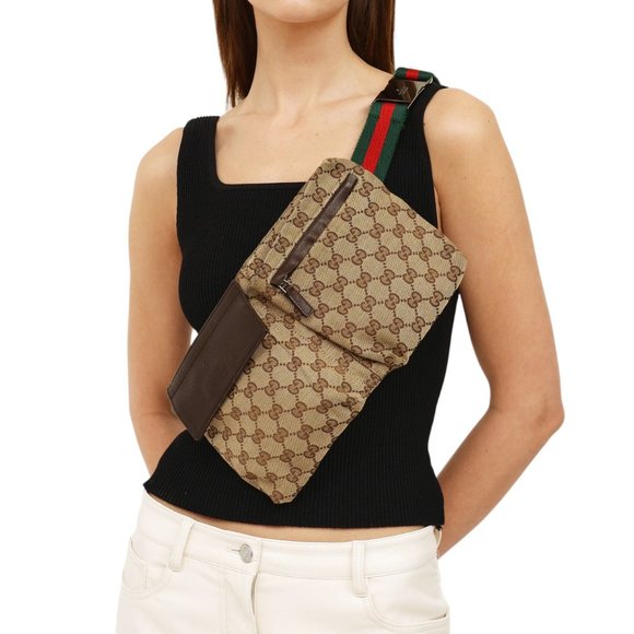 COPY - Gucci GG Canvas Web Print Double Pocket BELTBAG - Picture 1 of 17